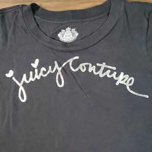 Black Juicy Couture T-Shirt Silver Script Lettering Medium‎